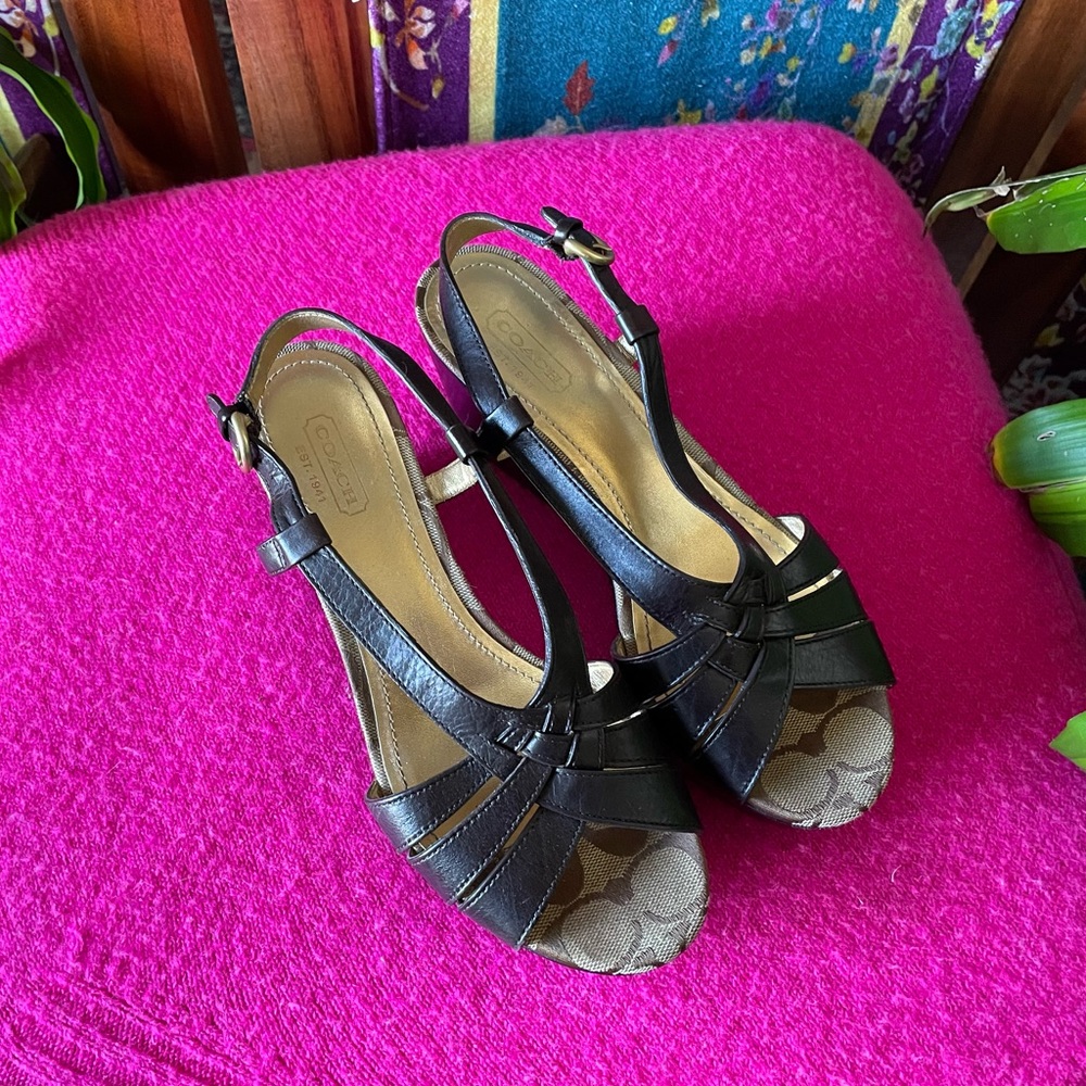 Coach Mollie Brown Leather Wedge Slingback Sandal - Size 6 - Picture 2 of 14